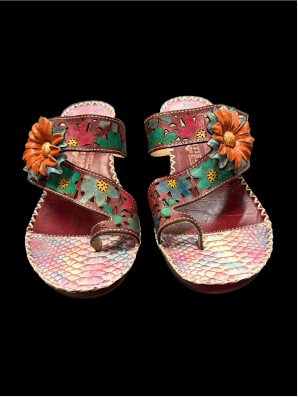 Women's L'ARTISTE Red Floral Wedge Sandals Size 9-9.5